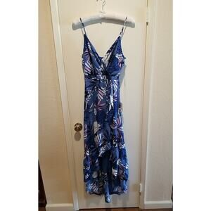 NEW Lulus Blue Lavender White Floral Print High-Low Ruffle Maxi Dress Size M NWT